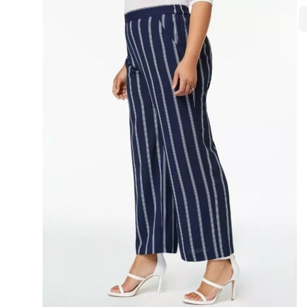 Charter Club Women's Plus Blue Mid Rise Striped Ankle Pull On Pants Size XXL